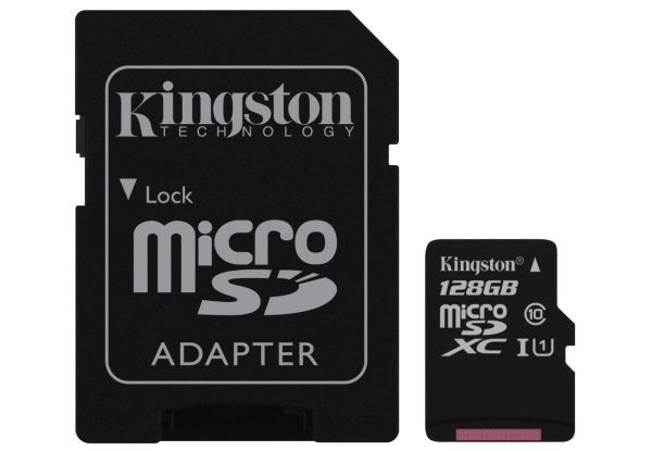 Kingston 128GB microSDXC UHS-I Canvas Select 80R class 10+SD Adapter (SDCS/128GB)